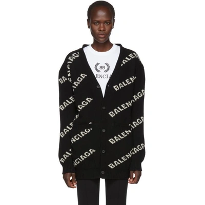 Shop Balenciaga Black Jacquard Logo Cardigan In 1070 Black/