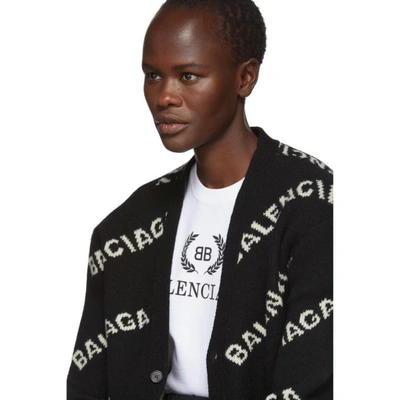 Shop Balenciaga Black Jacquard Logo Cardigan In 1070 Black/