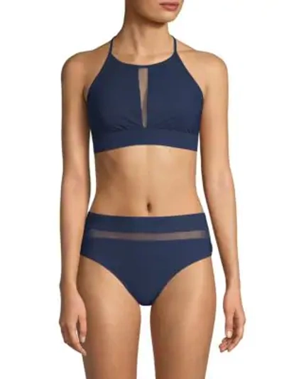 Shop Shan Mesh Halter Bikini Top In Navy