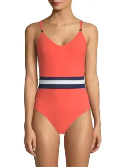 Shop Shan One-piece Tricolor Swimsuit In Mango