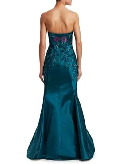 Shop Zac Posen Floral Sequin Embroidered Gown In Aquamarine