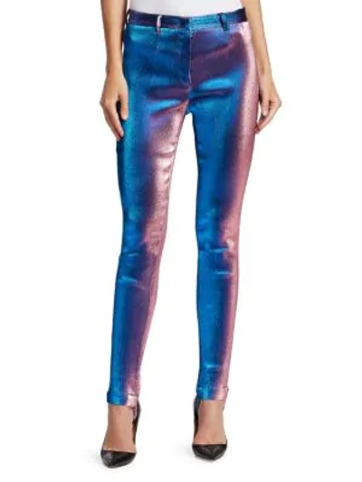 Shop Roberto Cavalli Straight-leg Lurex Shimmer Pants In Blue