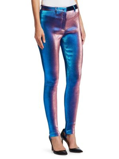 Shop Roberto Cavalli Straight-leg Lurex Shimmer Trousers In Blue