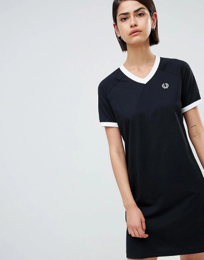 Fred Perry V-neck Ringer T-shirt Dress With Logo Tape - Black | ModeSens