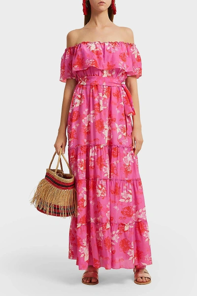 Athena Procopiou Melrose Off-the-shoulder Floral-print Silk Maxi Dress In Pink