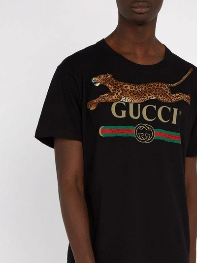 Gucci Leopard Logo Jersey T-shirt In Black |