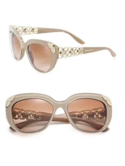 Shop Bvlgari 55mm Crystal-embellished Acetate & Metal Cat Eye Sunglasses In Havana