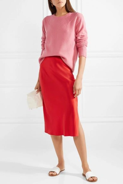 Shop Theory Silk-satin Midi Skirt In Red