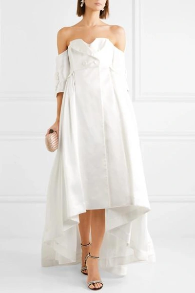 Shop Alexis Mabille Off-the-shoulder Satin-piqué Gown In White