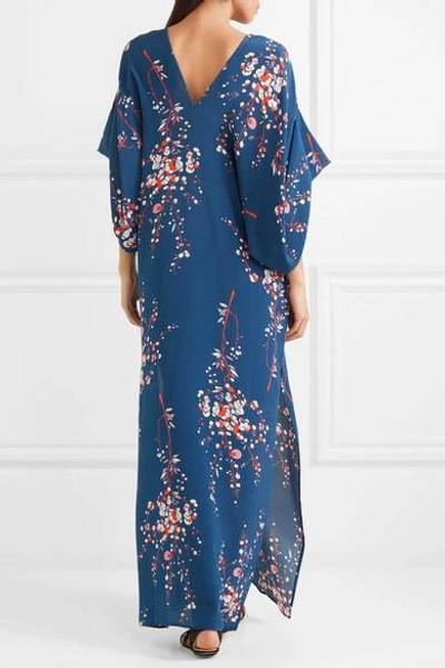 Shop Jaline Beatriz Floral-print Silk Crepe De Chine Maxi Dress In Navy