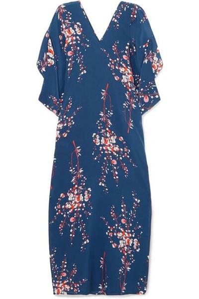 Shop Jaline Beatriz Floral-print Silk Crepe De Chine Maxi Dress In Navy