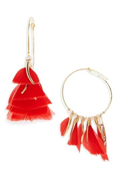 Shop Gas Bijoux Marly Feather Drop Earrings In Red