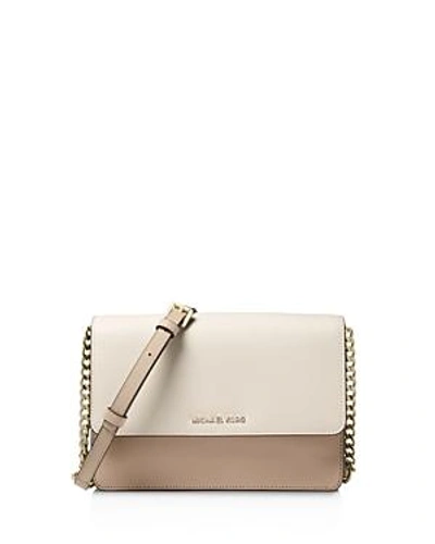 Shop Michael Michael Kors Michael Kors Large Gusseted Leather Crossbody In Trfl/ltc/o Brown/silver