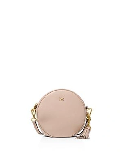 Shop Michael Michael Kors Medium Leather Circle Crossbody In Soft Pink/gold