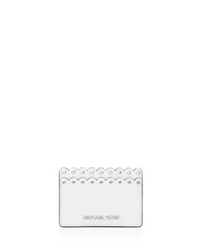 Shop Michael Michael Kors Scalloped Leather Card Case In Optic White/white