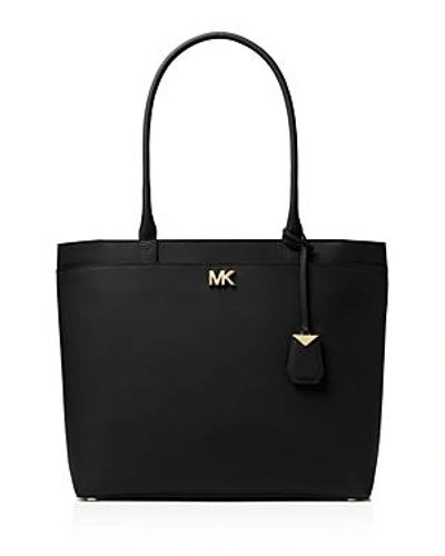 Shop Michael Michael Kors Michael Kors Maddie Large Leather Pocket Tote In Black/gold