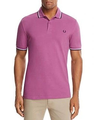 Shop Fred Perry Twin Tipped Polo - Slim Fit In Lilac/snow White/navy