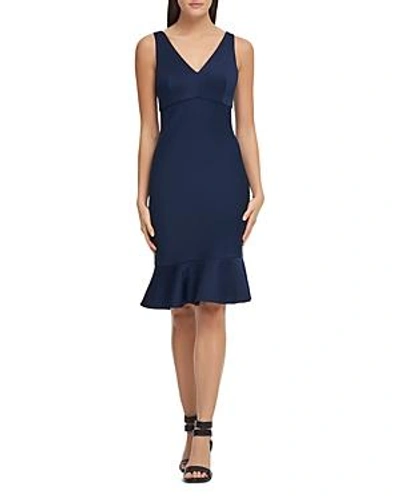 Shop Donna Karan Fluted Scuba Dress In Dark Navy