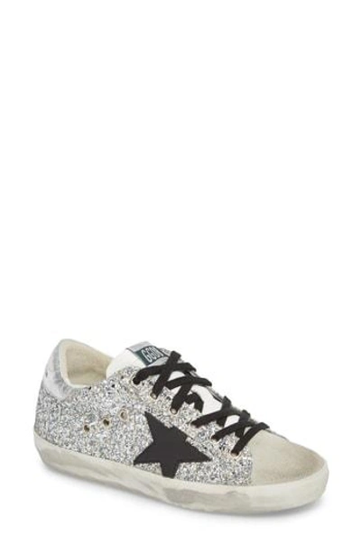 Shop Golden Goose Glitter Superstar Lace-up Sneaker In Silver/ Black