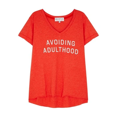 Shop Wildfox Avoiding Adulthood Cotton-blend T-shirt In Red