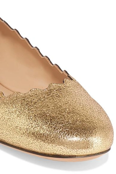 Shop Chloé Lauren Scalloped Metallic Cracked-leather Ballet Flats In Gold