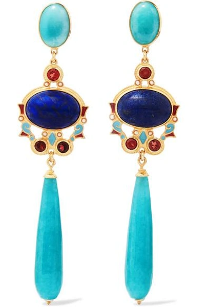 Shop Percossi Papi Gold-plated And Enamel Multi-stone Earrings In Blue