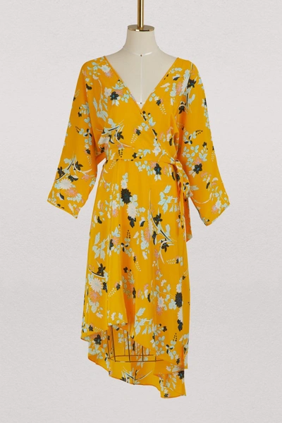 Shop Diane Von Furstenberg Asymmetrical Dress With Long Sleeves In Walden Marigold