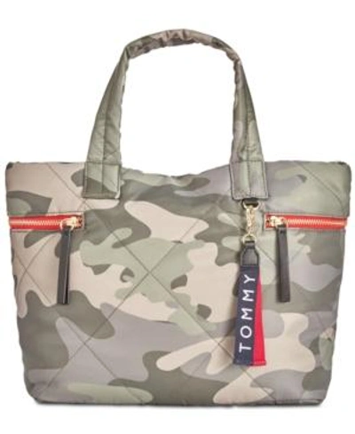 Tommy Hilfiger Kensington Camo Quilted Nylon Tote In Green/gold | ModeSens