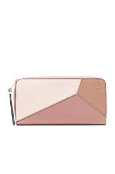Shop Loewe Puzzle Zip Around Wallet In Pink,neutrals