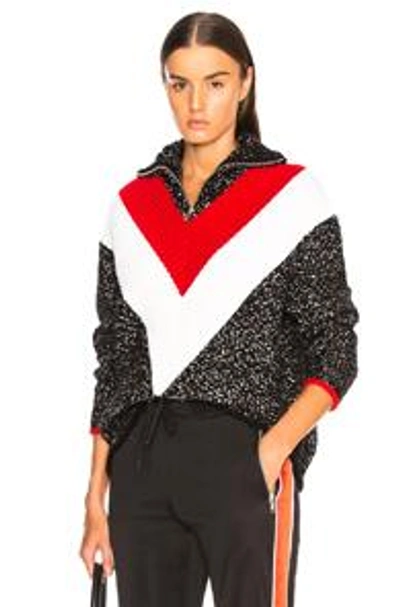 Shop Givenchy Textured Quarter Zip Sweater In Red, Black & White