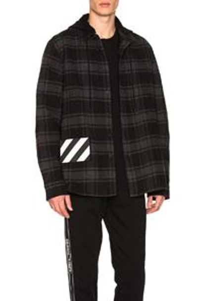 Shop Off-white Padded Hooded Shirt In Black,checkered & Plaid