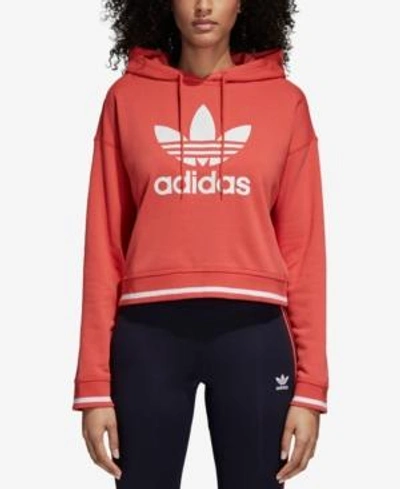 Shop Adidas Originals Active Icons Cropped Hoodie In Scarlet