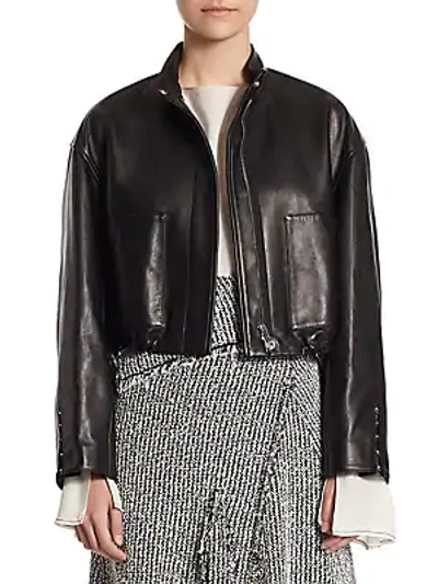 Shop 3.1 Phillip Lim / フィリップ リム Cropped Leather Bomber Jacket In Black