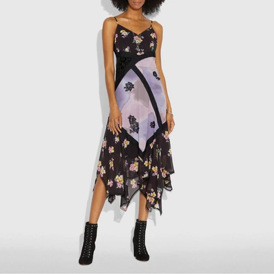 Shop Coach Mixed Print Slip Dress In Purple/grey