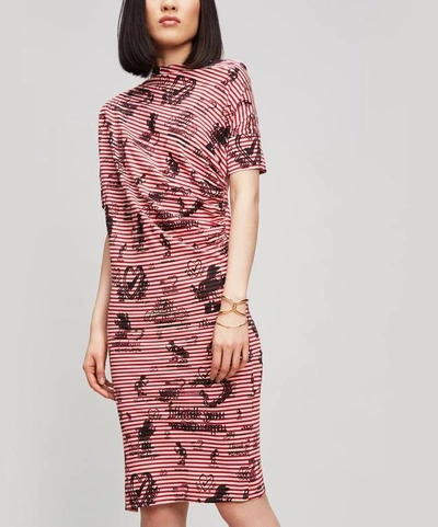 Shop Anglomania By Vivienne Westwood Draped Stripe Scribble Dress In Red