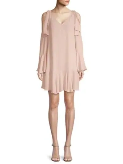 Shop Bcbgmaxazria Ellyson Cold-shoulder A-line Dress In Dusty Pink