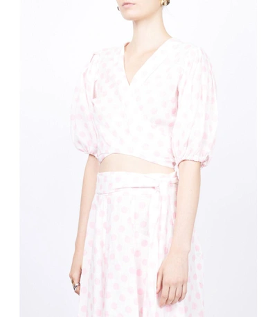 Shop Lisa Marie Fernandez Polkadot Linen Top In Pink