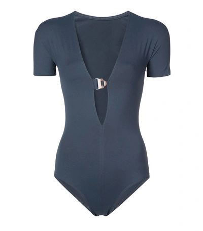 Shop Eres Edge Adjust Plunging V-neck Swimsuit In Blue