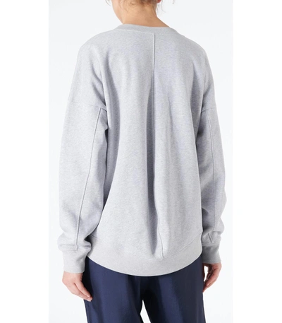 Shop Tibi V-neck Draped Back Sweatshirt In Heather Grey