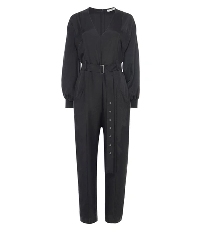 Shop Tibi Mendini Twill V-neck Jumpsuit With Ribbed Cuff In Black