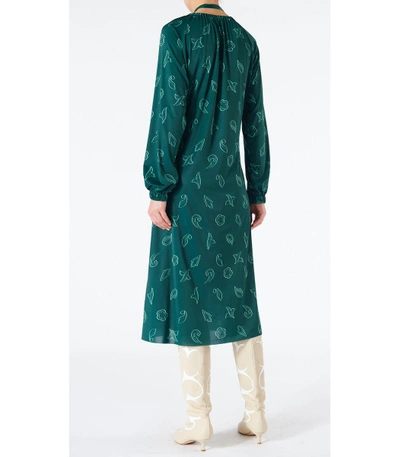 Shop Tibi Remi Jersey Shirred Long Dress In Dark Green/mint Multi