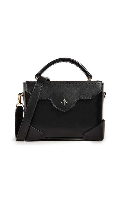 Shop Manu Atelier Micro Bold Top Handle Bag With Leather Strap In Black