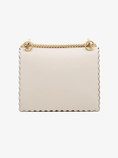 Shop Fendi Cream Kan I Scalloped Leather Handbag In Nude/neutrals