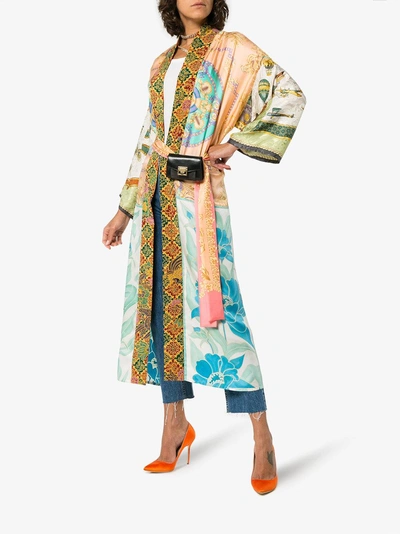 Shop Rianna + Nina Long Printed Silk Kimono Robe In Multicolour