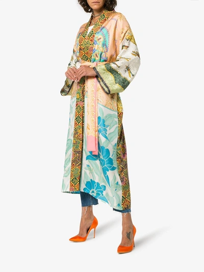 Shop Rianna + Nina Long Printed Silk Kimono Robe In Multicolour
