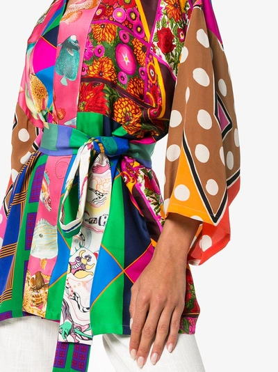 Shop Rianna + Nina Short Multi Fish Polka Dot Print Silk Kimono Robe In Multicolour