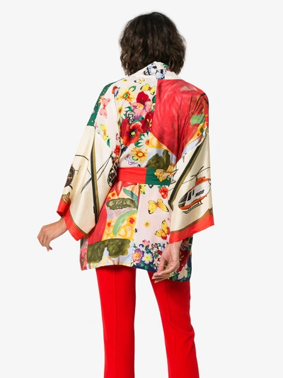 Shop Rianna + Nina Short Multi Floral Planet Print Silk Kimono Robe In Multicolour