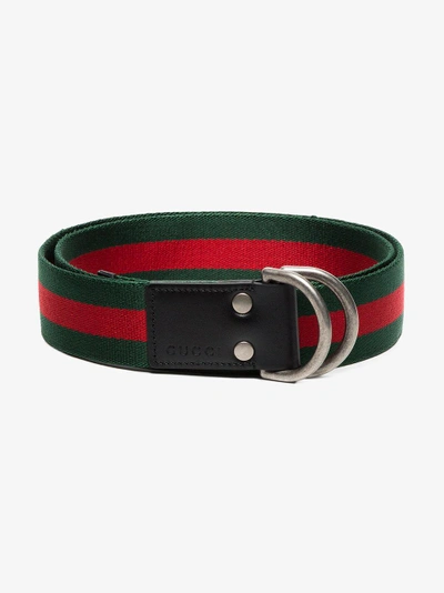 Shop Gucci Green And Red Web D-ring Belt