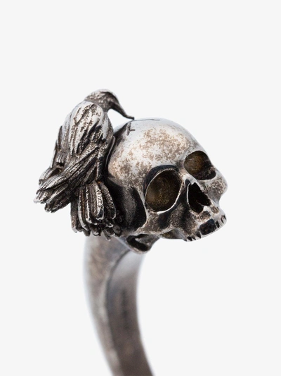 Shop Alexander Mcqueen Silver Skull Head Metal Bangle In Metallic