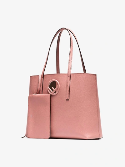 Shop Fendi Pink Logo Leather Shopper Bag In Pink/purple